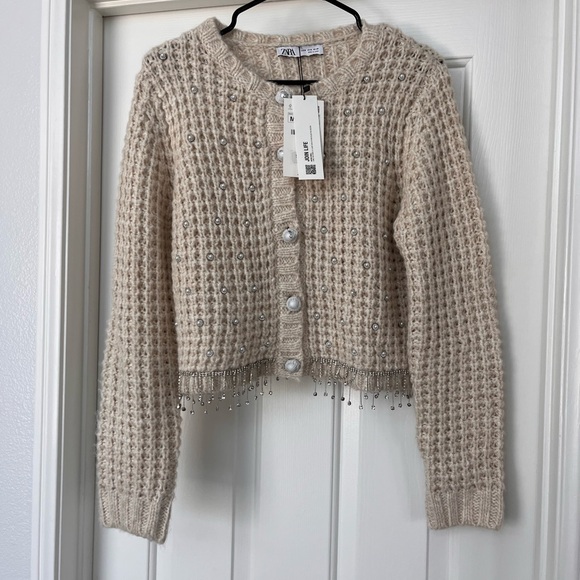 Zara beaded knit cardigan NWT - Picture 8 of 11
